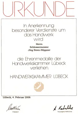 Urkunde Handwerkskammer Lübeck